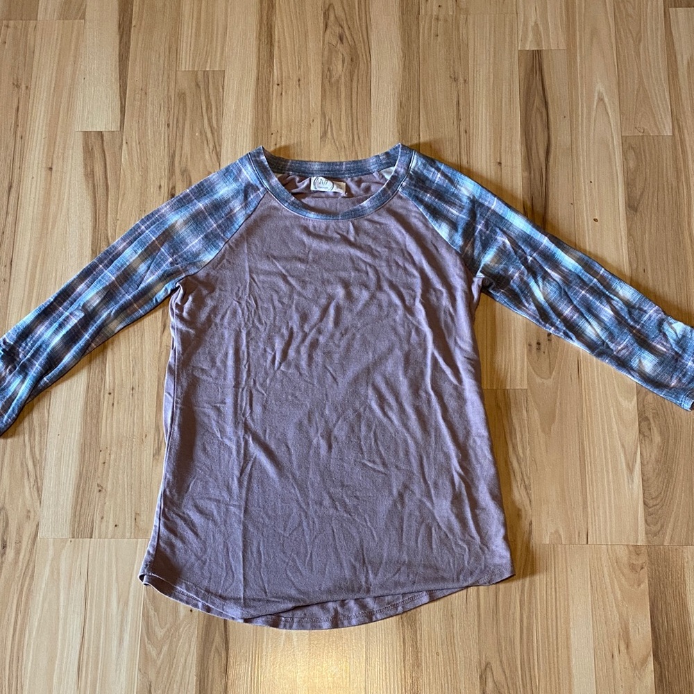 Maurice’s 24/7 Plaid Sleeve Women's Top - Purple and Blue